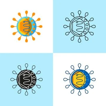 Hepatitis cell icon set in flat and line style Illustrazione stock