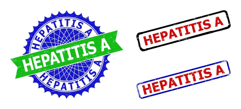 HEPATITIS A Rosette and Rectangle Bicolor Seals with Corroded Textures Stock Illustration
