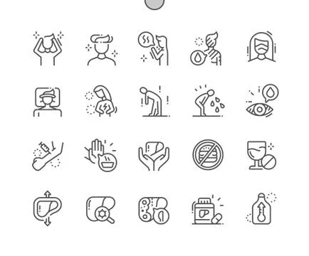 Hepatitis Well-crafted Pixel Perfect Vector Thin Line Icons Stock Illustration