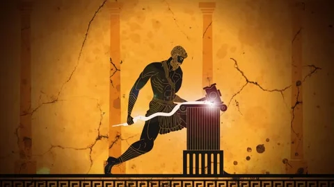 Hephaestus the divine blacksmith works at his forge hammering glowing metal Stock-Footage 322714688