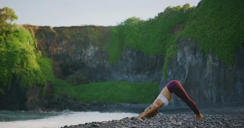 In her beach yoga flow state Stock Footage 108185796