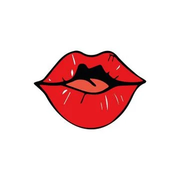 Her lips parted. Vector patch, sticker isolated on a white background. Cool s Ilustración de archivo