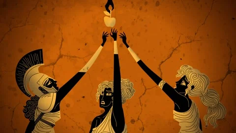 Hera athena and aphrodite fighting over the golden apple of eris Stock Footage 342361144