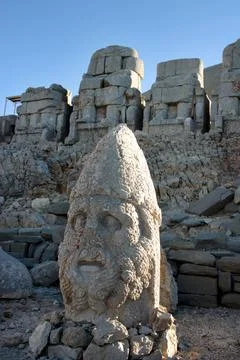 Herakles Statue behind Stone Thrones in Mount Nemrut Stock Photos