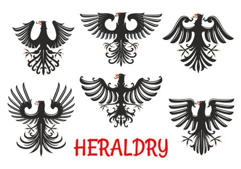 Heraldic black eagles with raised wings Stock Illustration