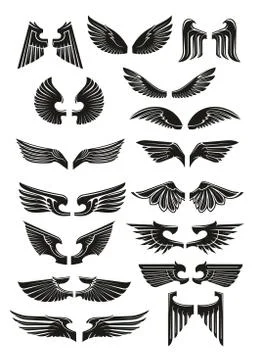 Heraldic black wings vector icons set Illustrazione stock