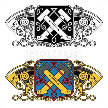 Heraldic in Celtic style with a dragon. Stock Illustration
