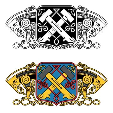 Heraldic in Celtic style with a dragon. Stock Illustration