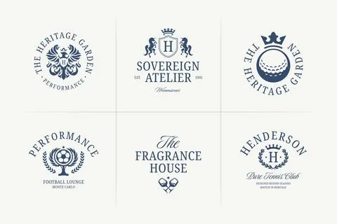 Heraldic Crest Logo Vector Pack, Old Money Luxury Brand Identity Templates Stock Illustration