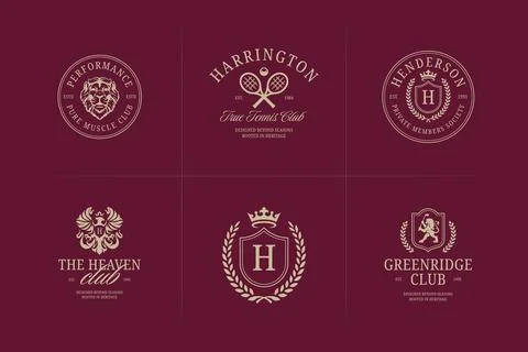 Heraldic Crest Vector Logo Set For Luxury Private Membership Club Brand Ide.. Stock Illustration