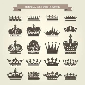 Heraldic crowns set - monarchy coronet and elite symbols Stock Illustration