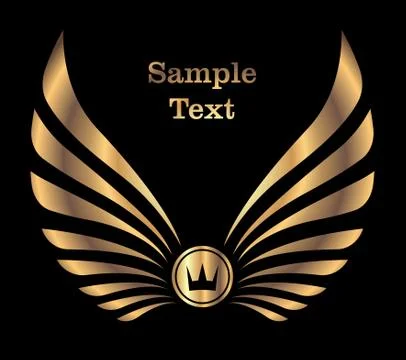 Heraldic design with golden wings. gold crown and copyspace for text on black Stock Illustration