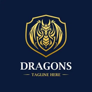 Heraldic dragon shield design logo template Illustrazione stock