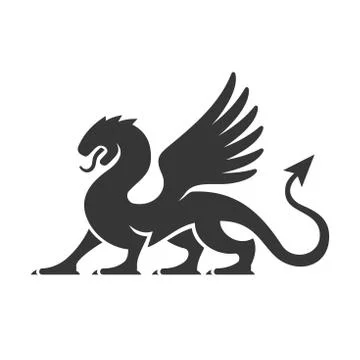 Heraldic Dragon Silhouette Logo. Vector Иллюстрация