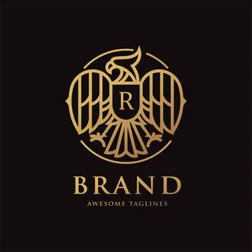 Heraldic eagle linear with letter R logo vector Stock Illustration