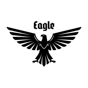 Heraldic eagle sign of black bird with open wings 스톡 일러스트