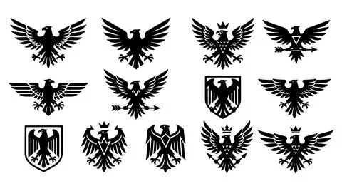 Heraldic eagle silhouette collection for emblem design Illustrazione stock