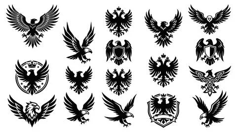Heraldic eagle silhouette collection vector set for emblem Stock Illustration