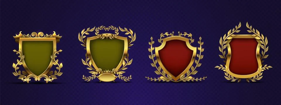 Heraldic elements. Shield, laurel wreath. Royal heraldic vector emblems in 库存插图