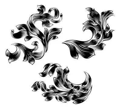 Heraldic Floral Filigree Pattern Scroll Design Set Illustrazione stock