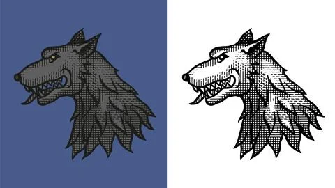 Heraldic grey wolf or greyhound for coat of arms design and shield. Hand drawn Stock Illustration