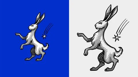 Heraldic hare standing with a falling star for coat of arms design and shield Stock Illustration