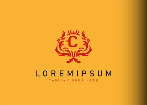 Heraldic initial letter C logo design. Vector illustration of elegant floral  Stock Illustration