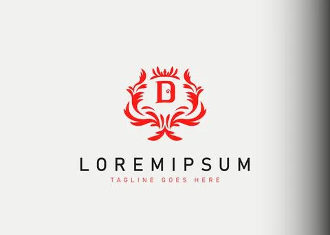 Heraldic initial letter D logo design. Vector illustration of elegant floral  스톡 일러스트