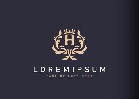 Heraldic initial letter H logo design. Vector illustration of elegant floral  Illustration