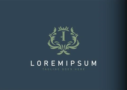 Heraldic initial letter I logo design. Vector illustration of elegant floral  Stock Illustration