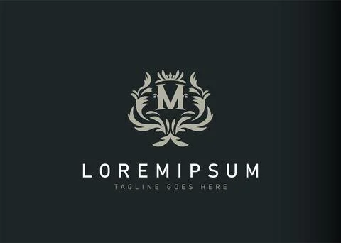 Heraldic initial letter M logo design. Vector illustration of elegant floral  스톡 일러스트
