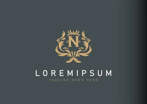 Heraldic initial letter N logo design. Vector illustration of elegant floral  Stock Illustration
