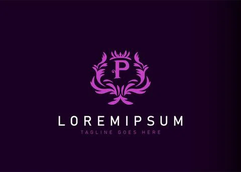 Heraldic initial letter P logo design. Vector illustration of elegant floral  イラスト素材