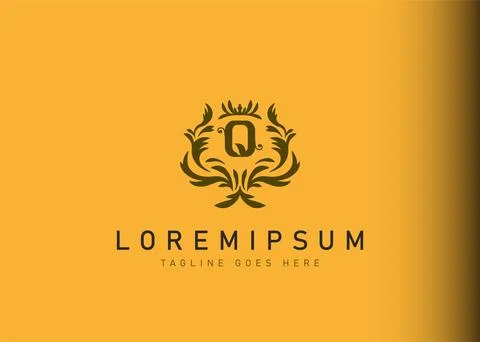 Heraldic initial letter Q logo design. Vector illustration of elegant floral  Stock Illustration