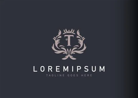 Heraldic initial letter T logo design. Vector illustration of elegant floral  스톡 일러스트