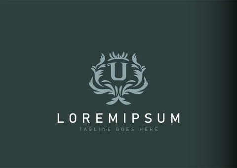 Heraldic initial letter U logo design. Vector illustration of elegant floral  스톡 일러스트
