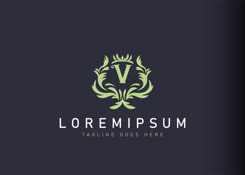 Heraldic initial letter V logo design. Vector illustration of elegant floral  스톡 일러스트
