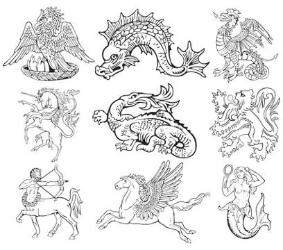 Heraldic monsters pack Stock Illustration