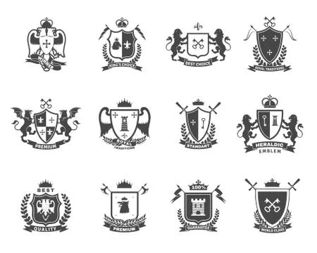 Heraldic Premium Quality Emblems Set Stock Illustration