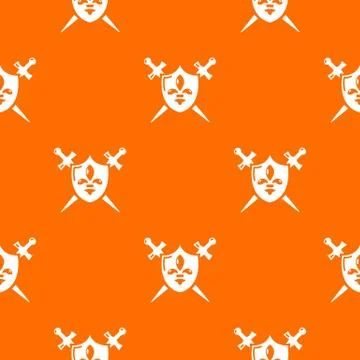 Heraldic shield and swords pattern vector orange Stock Illustration