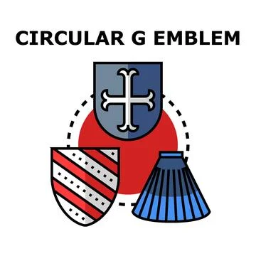 Heraldic shield emblem displaying diverse historical symbols Stock Illustration
