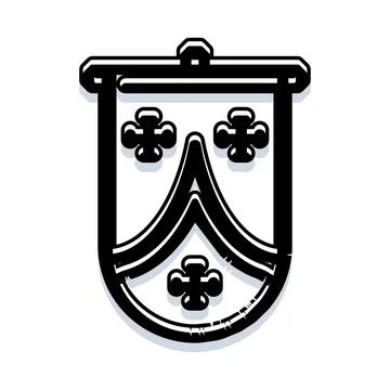 Heraldic shield icon displaying clover and chevron shapes Stock Illustration