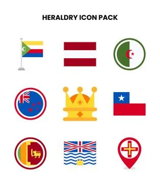 Heraldry Flat Vector Icons Pack Stock Illustration