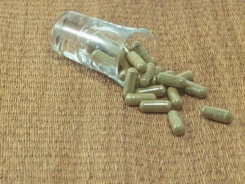 Herb in capsule pill Stock Photos