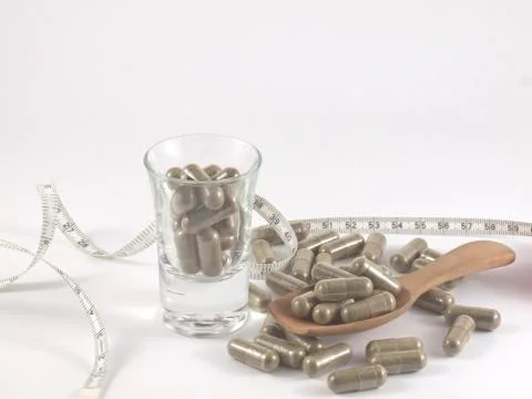 Herb in capsule pill Stock Photos