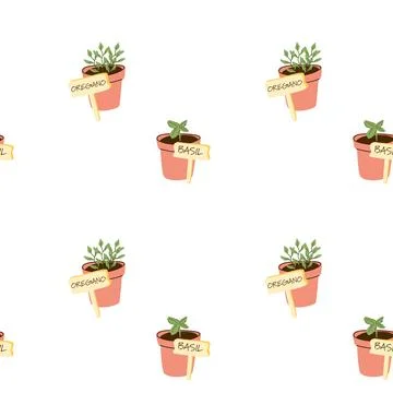 Herb Pots Pattern Design for Mediterranean Garden Style Stock Illustration