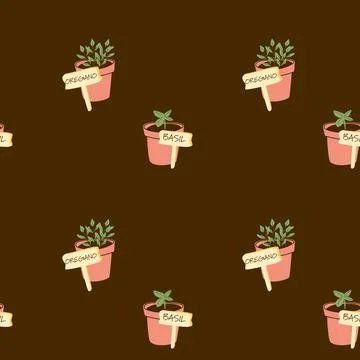 Herb Pots Pattern Illustration in Mediterranean Garden Style イラスト素材