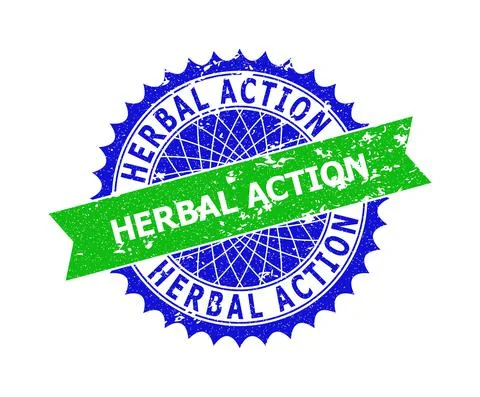 HERBAL ACTION Bicolor Rosette Corroded Stamp Stock Illustration