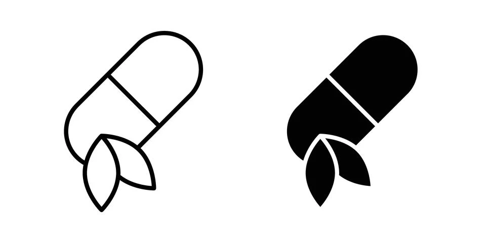 Herbal capsule icon solid, line, and editable vector set. Stock Illustration