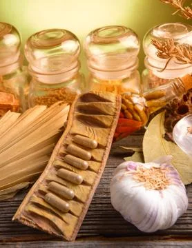 Herbal capsules Stock Photos